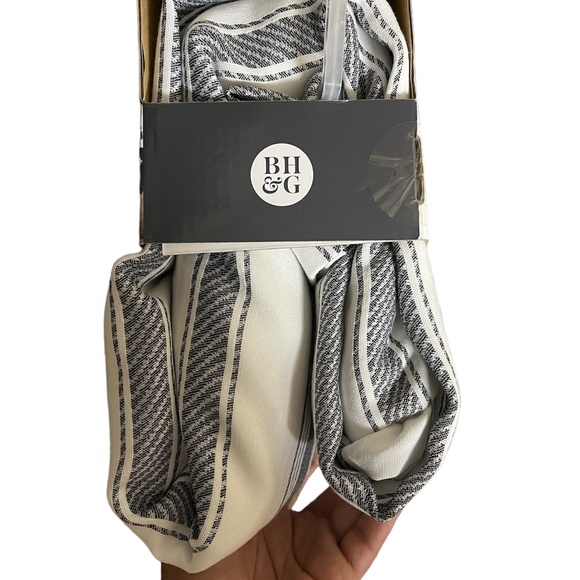 BH&G Striped Ruffle Skirt Printed Fabric Shower Curtain, Charcoal/White - Picture 5 of 6